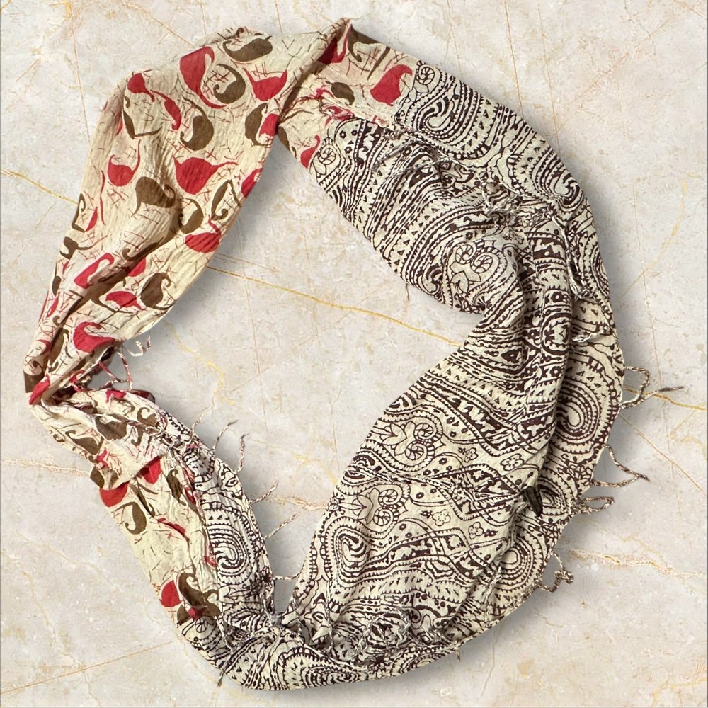 Boho Infinity Scarf Mixed Paisley Floral Print Lightweight Made in India